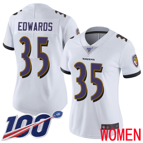 Baltimore Ravens Limited White Women Gus Edwards Road Jersey NFL Football #35 100th Season Vapor Untouchable->baltimore ravens->NFL Jersey